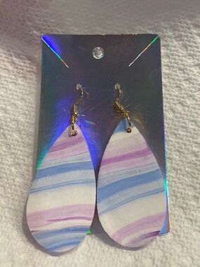 Pastel Striped Teardrop Earrings - Purple, Pink & Blue
